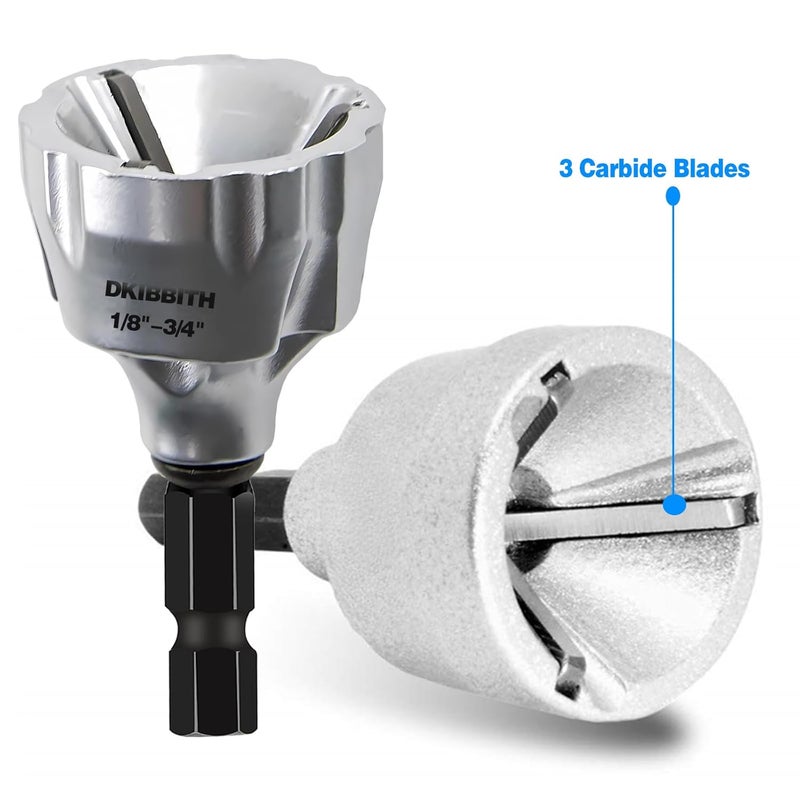 DKIBBITH Heavy-Duty Deburring Chamfer Tool with Sharp Tungsten Carbide Blades, Fast Hex Shank Deburr, External Burr Removal for Metal Rod Bolt Pipe 3D Printing PVC in 1/8" to 3/4" Diameter (3~19mm) - Image 4